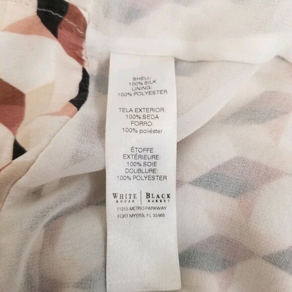 White House Black Market S Silk Shirt Top Lined Hi Low Shell Geometric V Neck - Picture 6 of 6